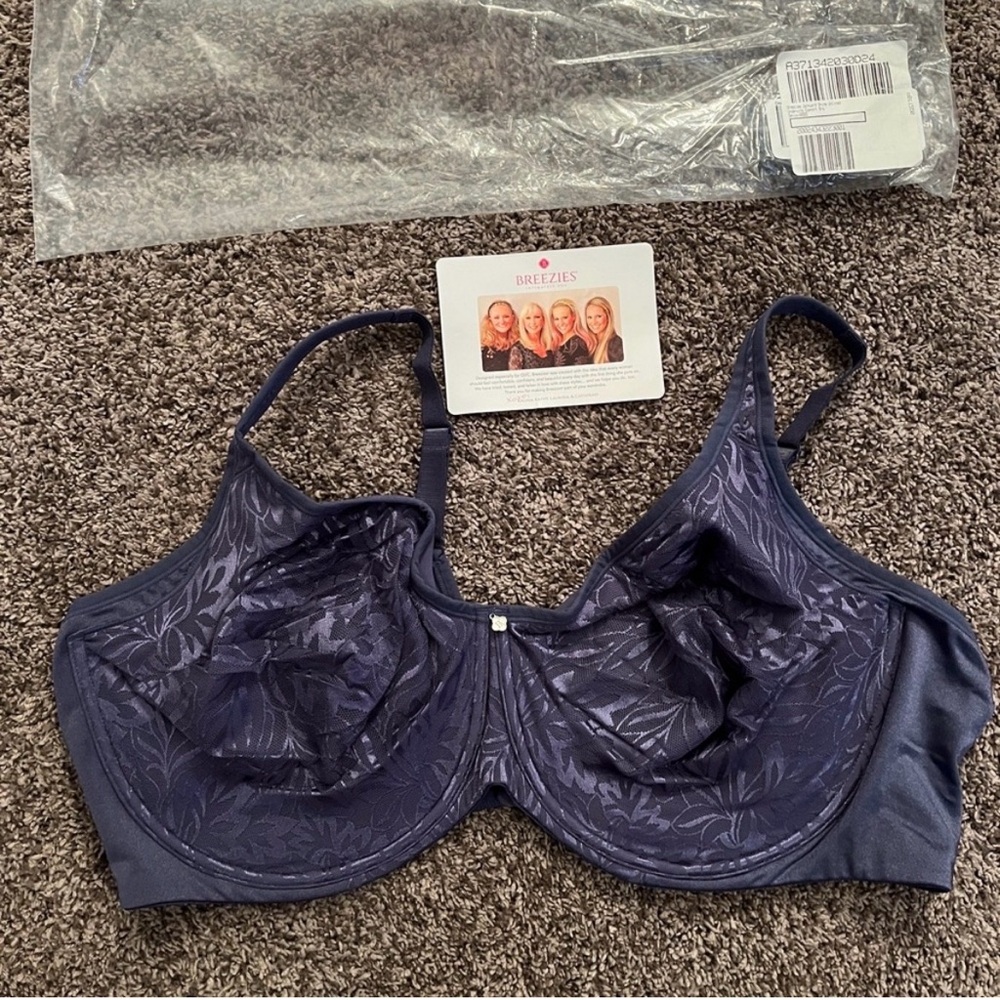 Breezies Floral Lace Navy Bra